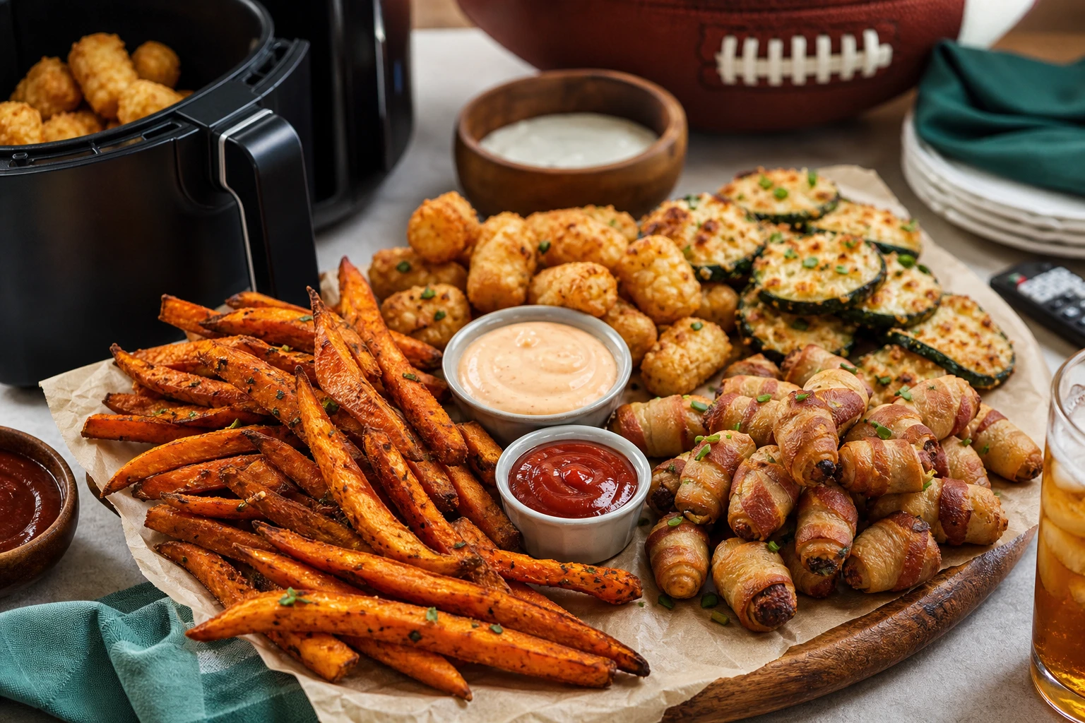 Crispy buffalo cauliflower bites and seasoned roasted florets with yogurt sauce