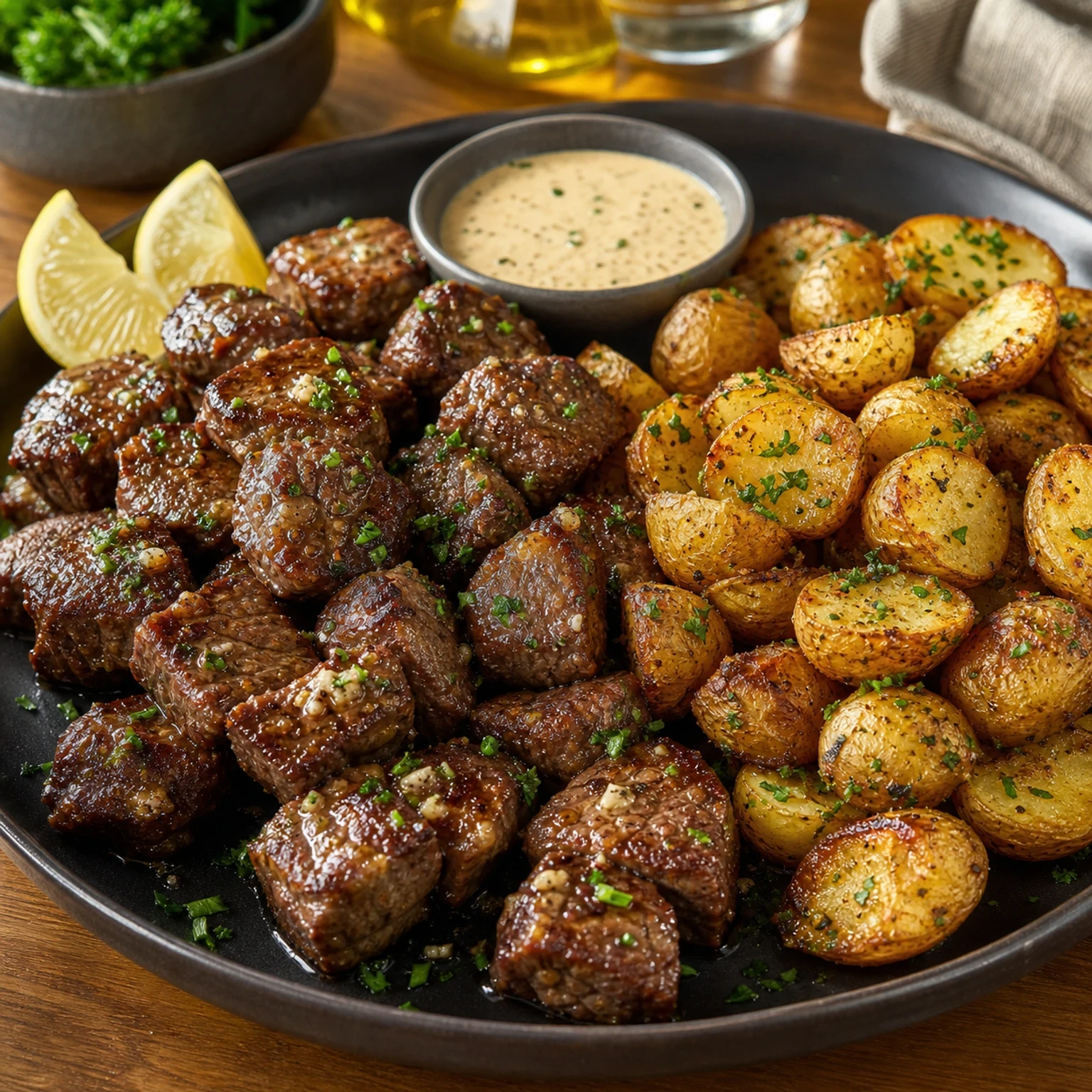 Air Fryer Father's Day Steak Bites and Crispy Potatoes