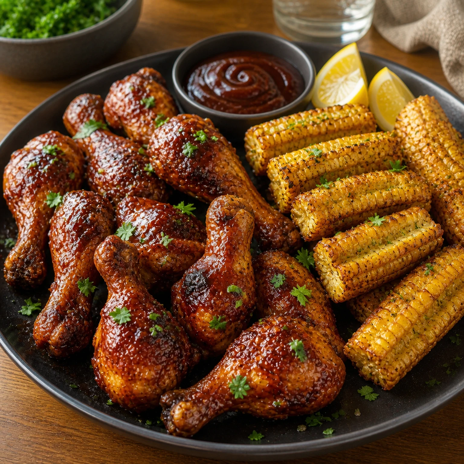 Air Fryer Father's Day BBQ Chicken Drumsticks with Corn Ribs