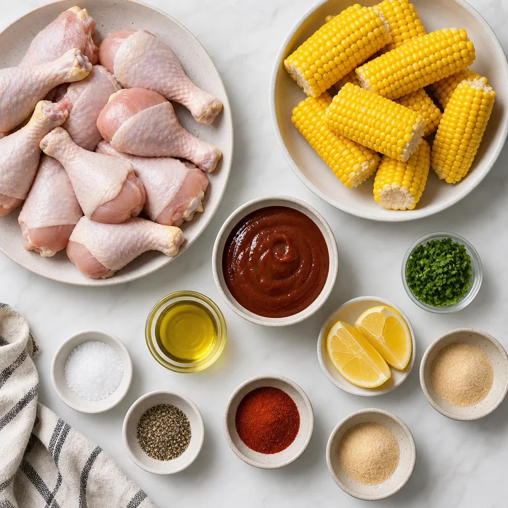 Ingredients for Air Fryer Father's Day BBQ Chicken Drumsticks with Corn Ribs
