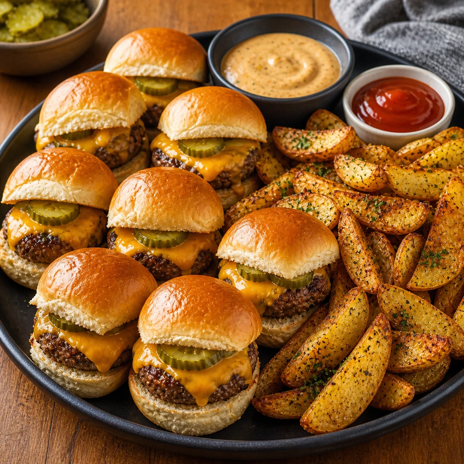 Air Fryer Father's Day Cheeseburger Sliders with Potato Wedges