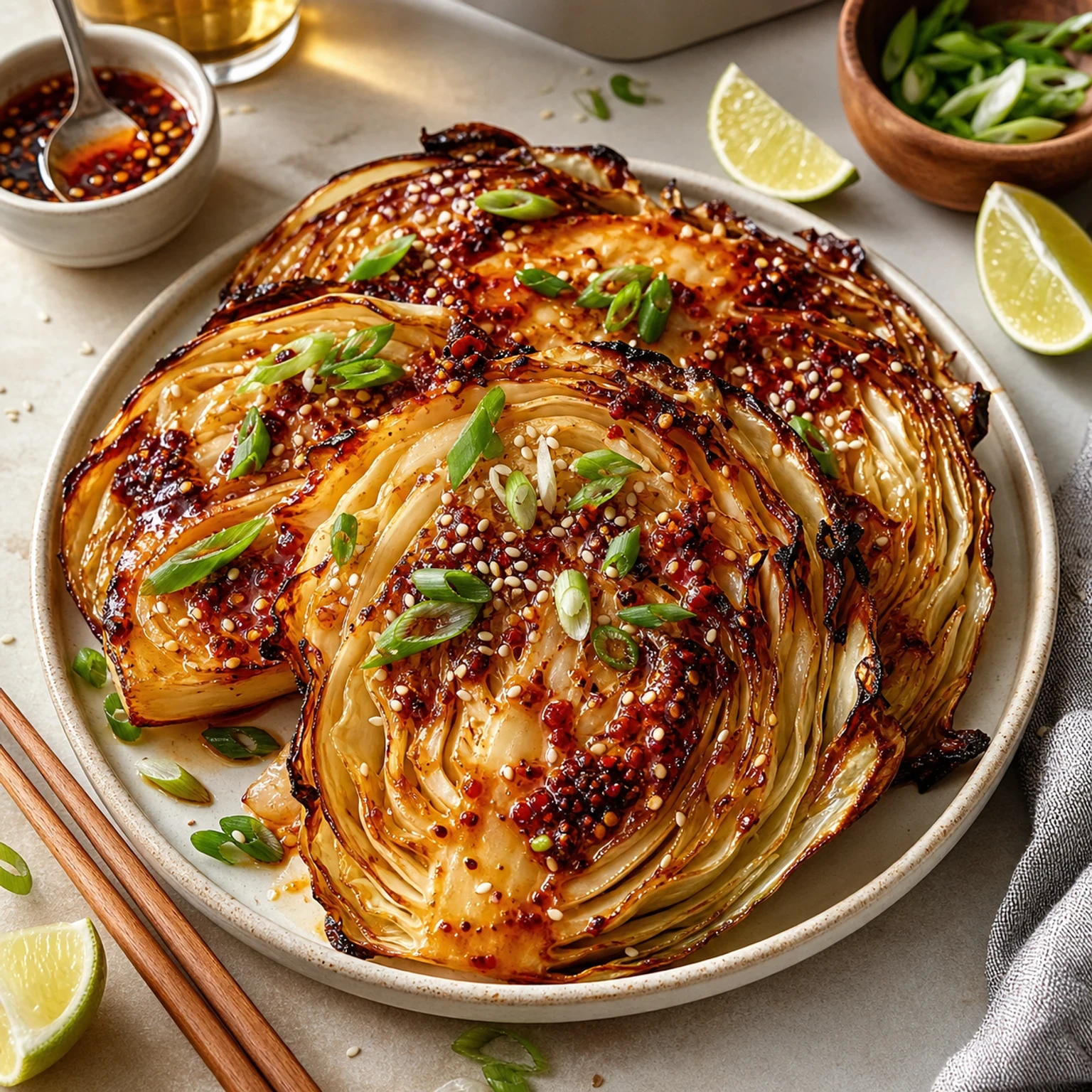 Air Fryer Miso Cabbage Steaks with Chili Crisp