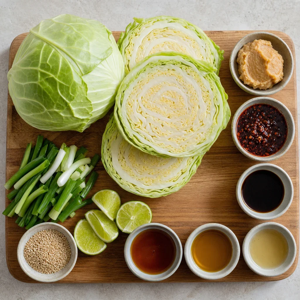 Ingredients for Air Fryer Miso Cabbage Steaks with Chili Crisp