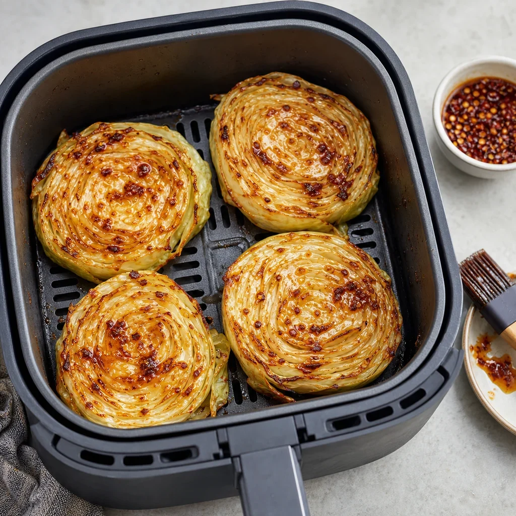 Air Fryer Miso Cabbage Steaks with Chili Crisp process image