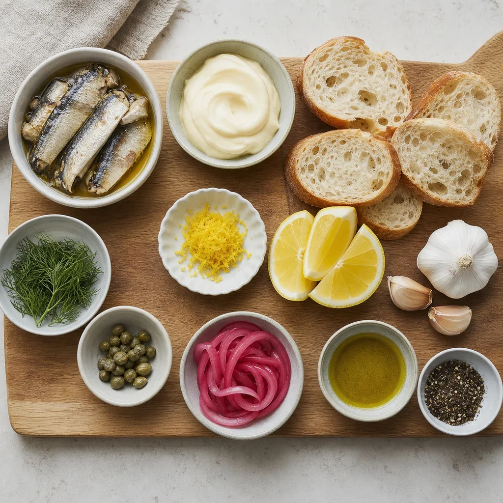 Ingredients for Air Fryer Sardine Toast Bites with Lemon Aioli