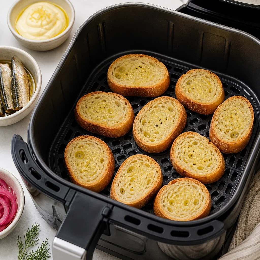 Air Fryer Sardine Toast Bites with Lemon Aioli process image